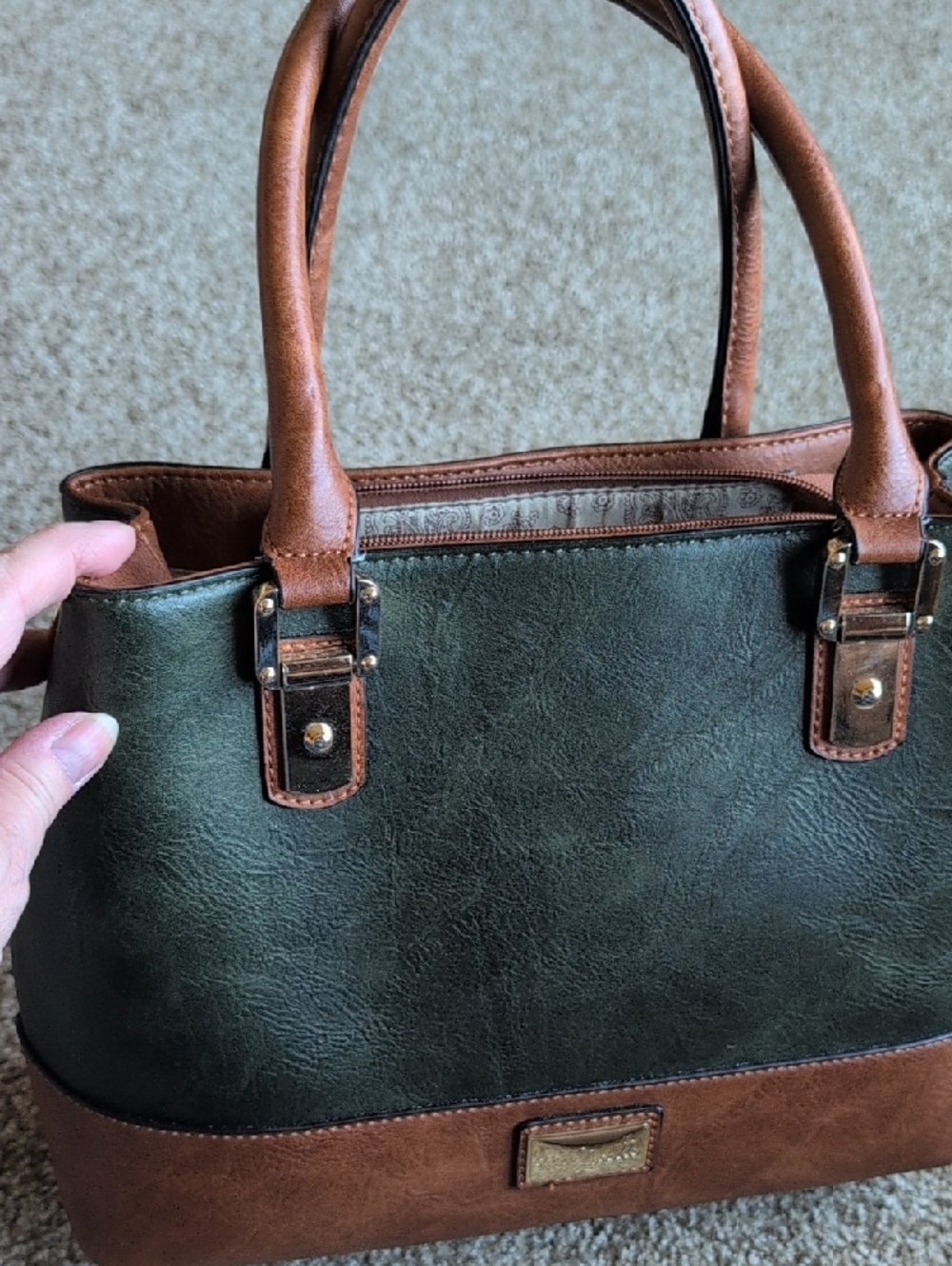 Stylish Two-Tone Green and Brown Women's Satchel